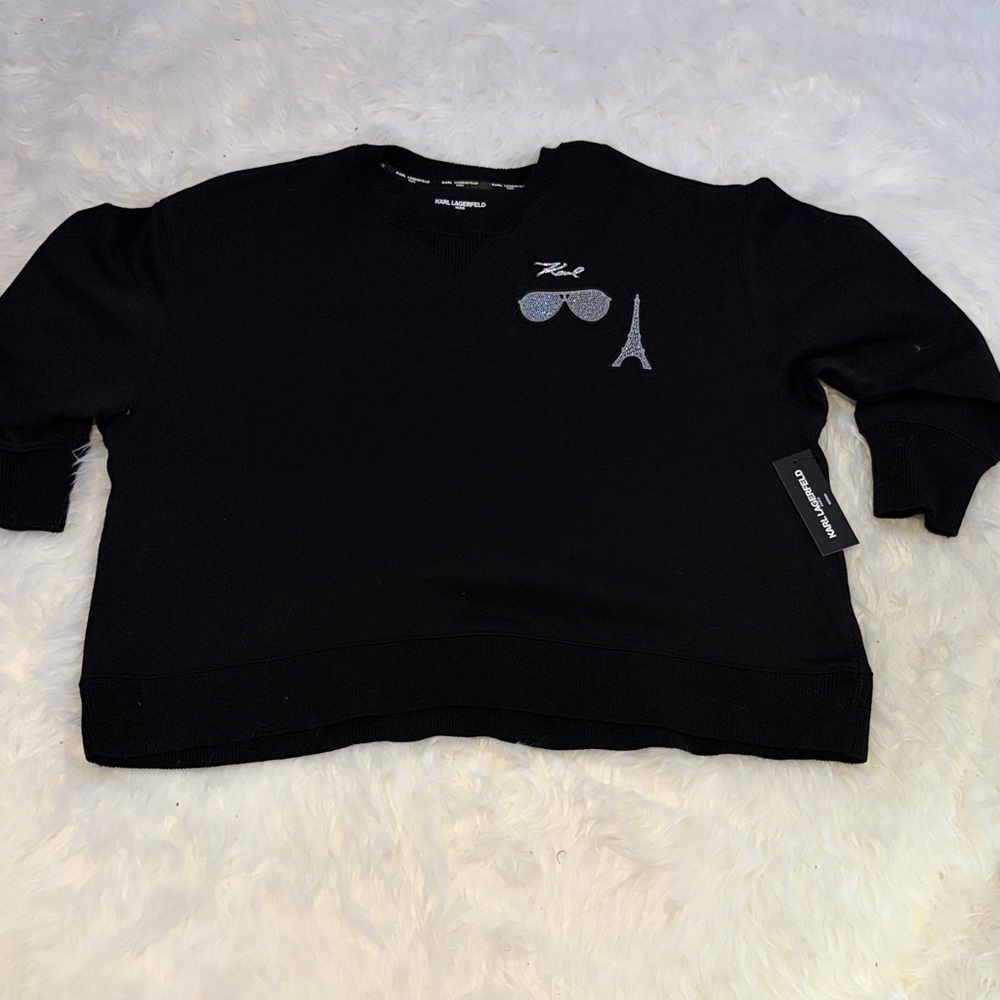 Karl Lagerfeld Black Crewneck Sweater Women new w tags size 2x